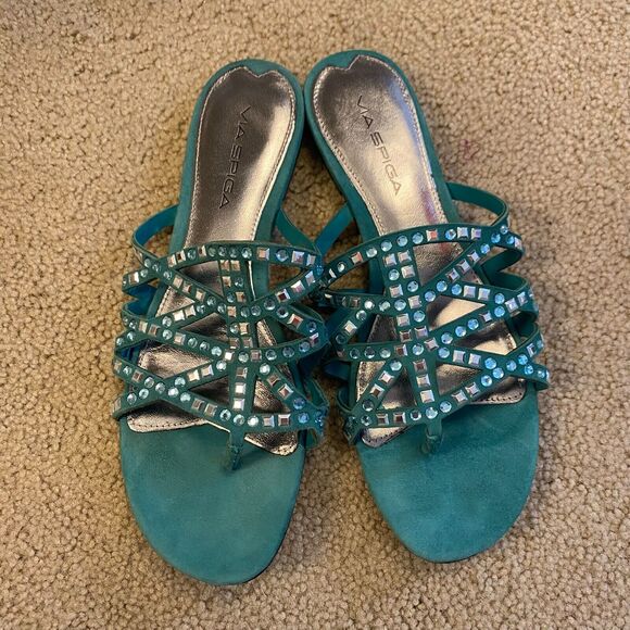 VIA‎ SPIGA DUSTIN Green Suede Jeweled Designer Fashion Thongs Sandals 7.5/ $155 - Picture 8 of 10